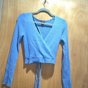 Rue 21 Ribbed Blue Wrap Crop Top